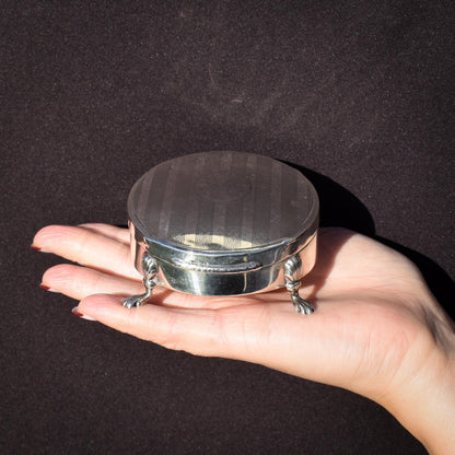 Antique Round Sterling Silver Jewellery Trinket Box - Birmingham 1910