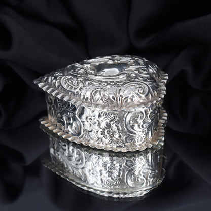 Antique Birmingham 1897 Sterling Silver Heart Trinket Jewellery Box