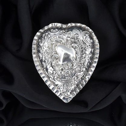 Antique Birmingham 1897 Sterling Silver Heart Trinket Jewellery Box