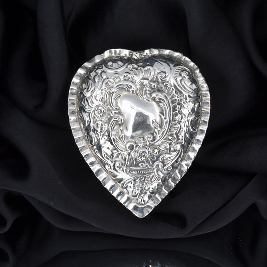 Antique Birmingham 1897 Sterling Silver Heart Trinket Jewellery Box