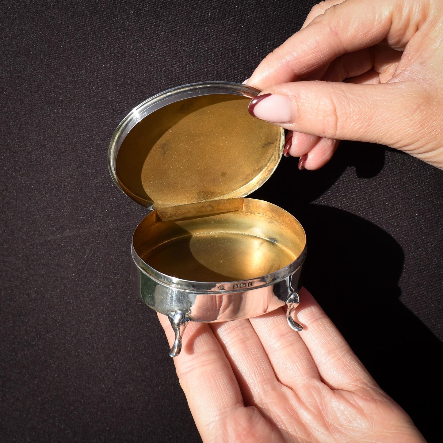 Antique Birmingham 1905 Hallmarked Sterling Silver Oval Jewellery Trinket Box