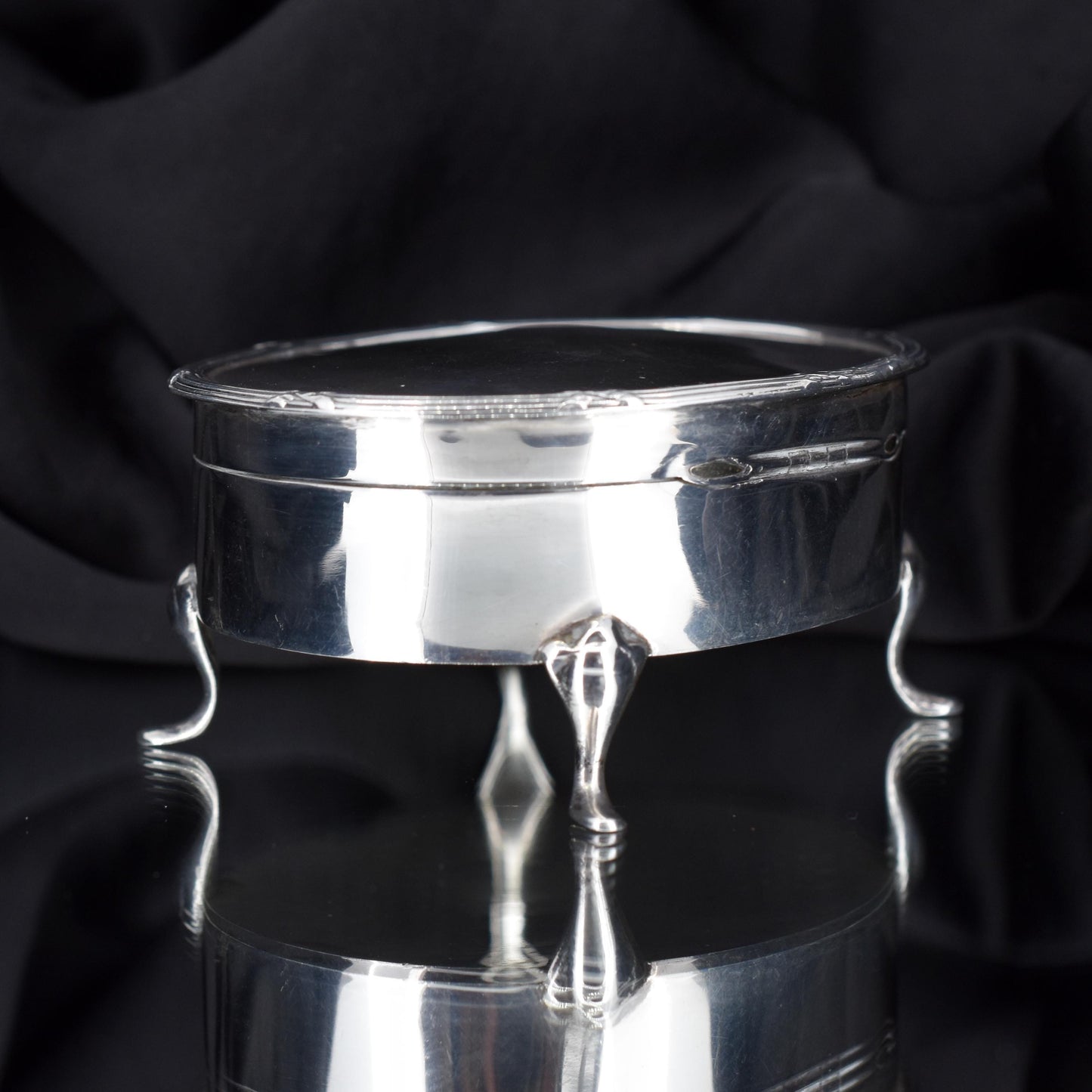 Antique Birmingham 1905 Hallmarked Sterling Silver Oval Jewellery Trinket Box