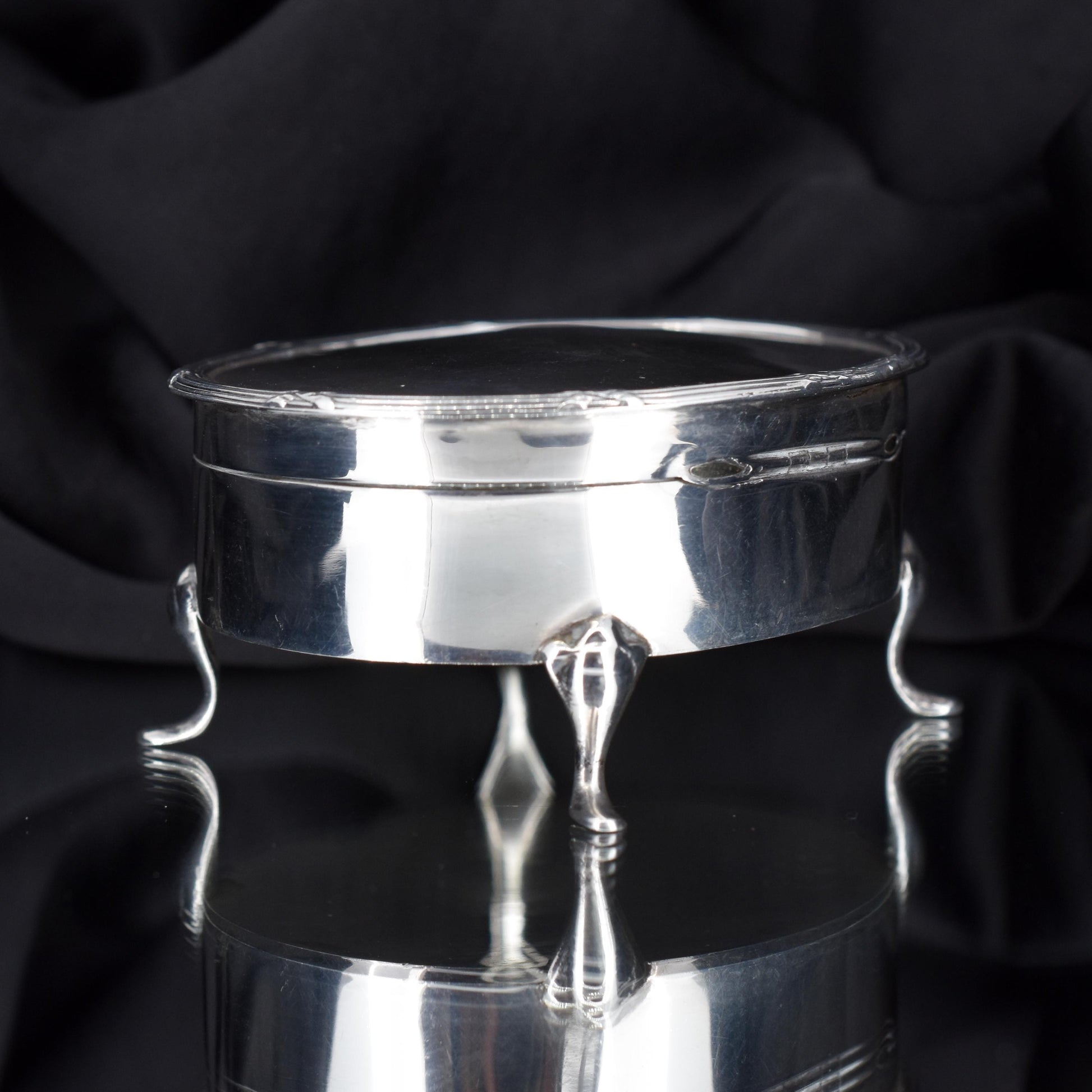 Antique Birmingham 1905 Hallmarked Sterling Silver Oval Jewellery Trinket Box