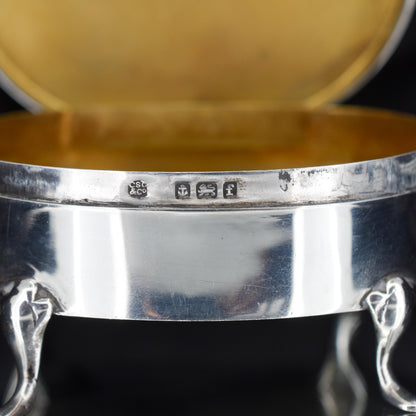 Antique Birmingham 1905 Hallmarked Sterling Silver Oval Jewellery Trinket Box