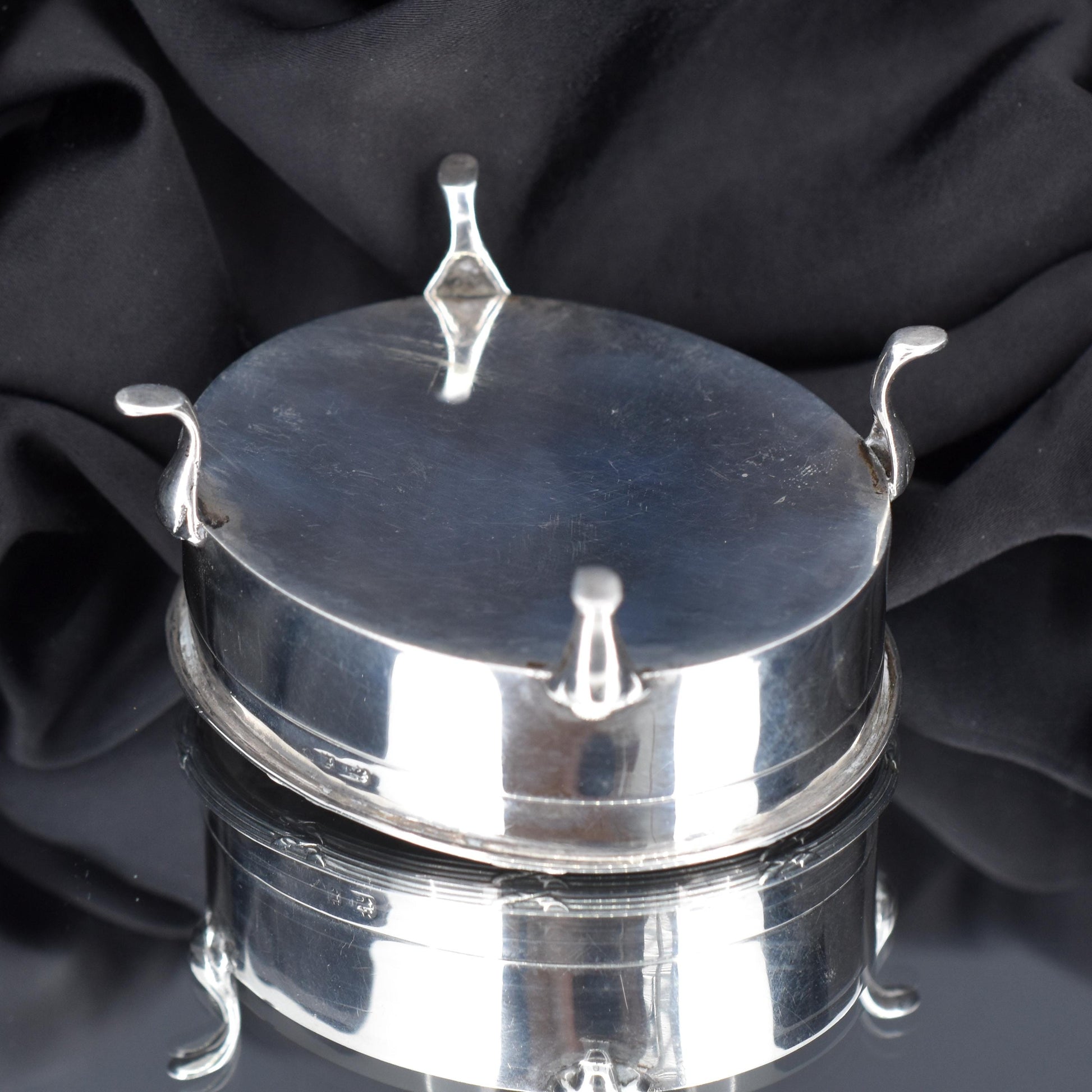 Antique Birmingham 1905 Hallmarked Sterling Silver Oval Jewellery Trinket Box