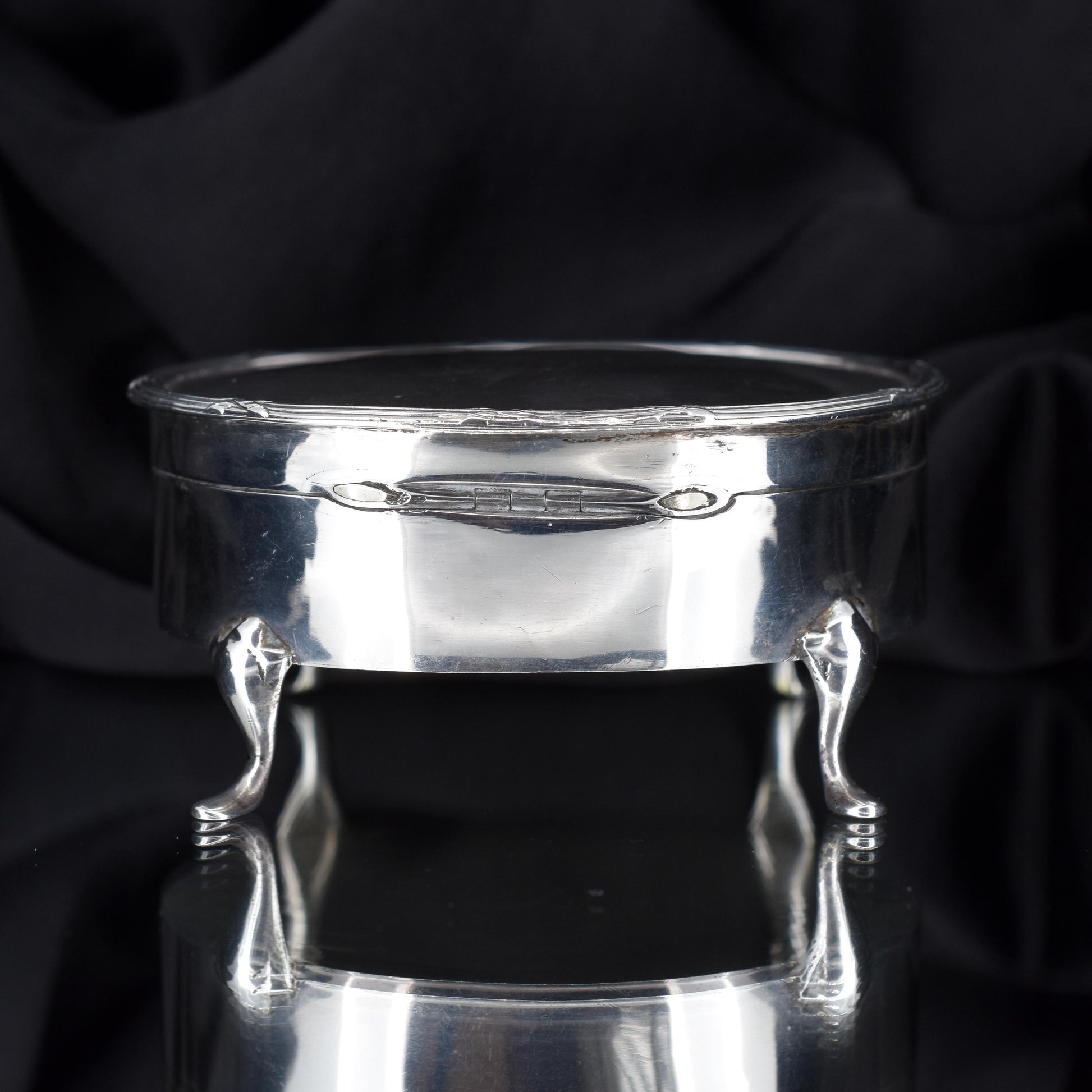 Antique Birmingham 1905 Hallmarked Sterling Silver Oval Jewellery Trinket Box