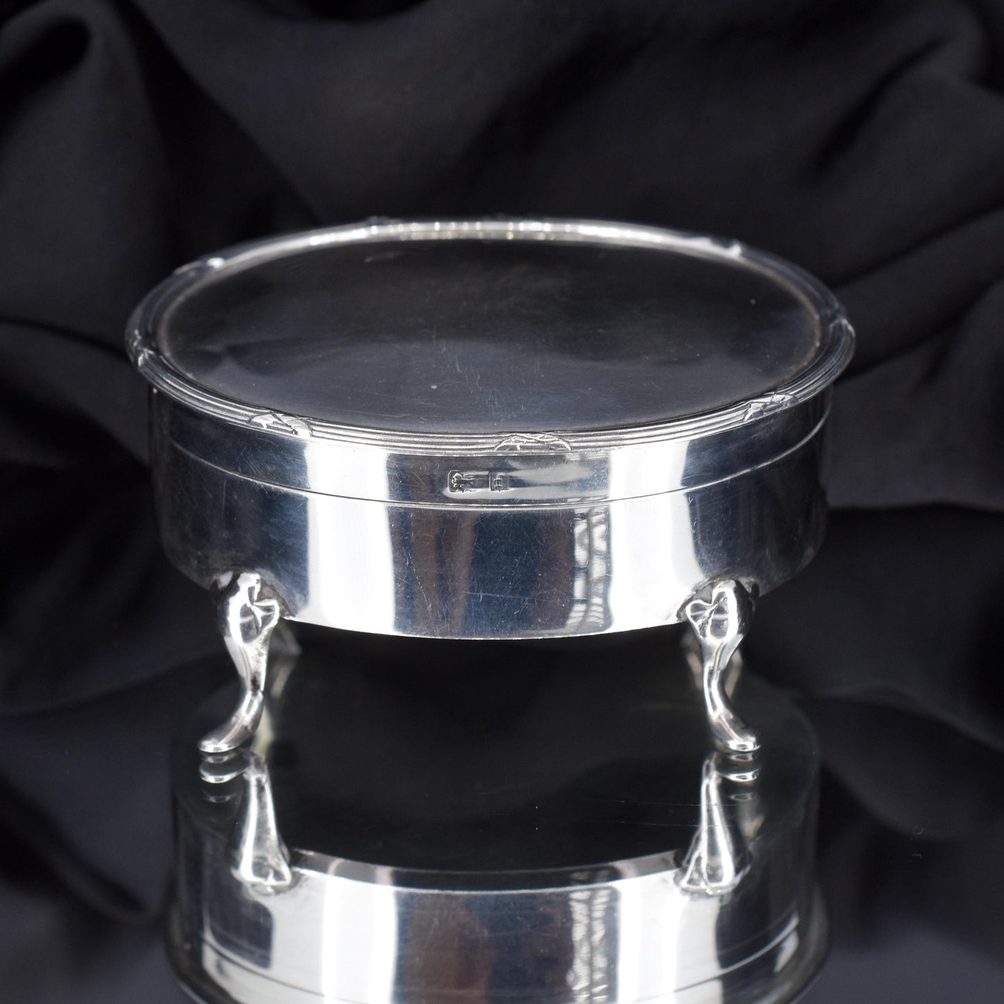 Antique Birmingham 1905 Hallmarked Sterling Silver Oval Jewellery Trinket Box