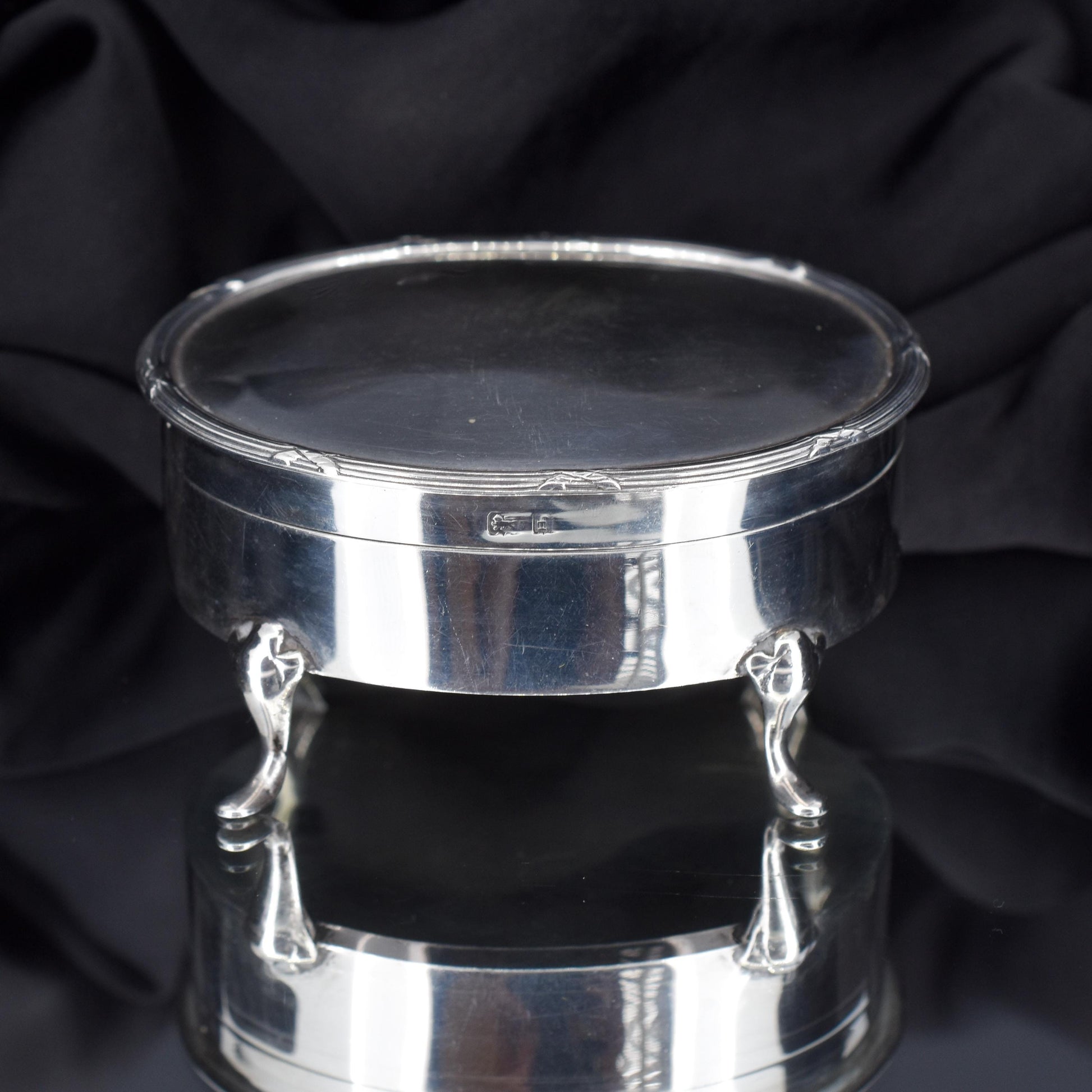 Antique Birmingham 1905 Hallmarked Sterling Silver Oval Jewellery Trinket Box