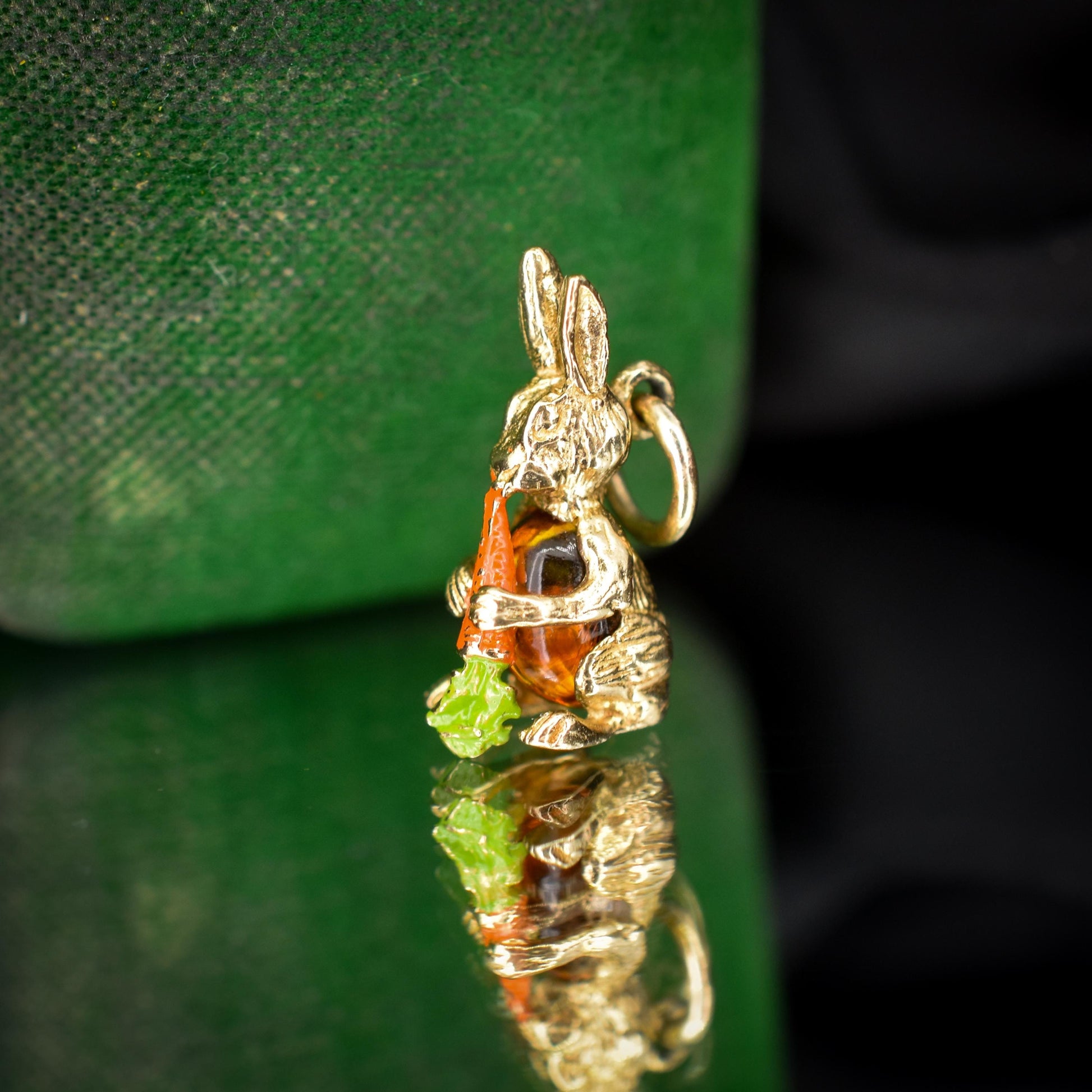 Vintage Rabbit Bunny Enamel Carrot 9ct Yellow Gold Charm