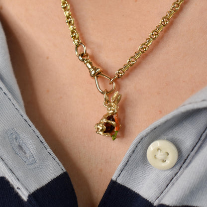 Vintage Rabbit Bunny Enamel Carrot 9ct Yellow Gold Charm