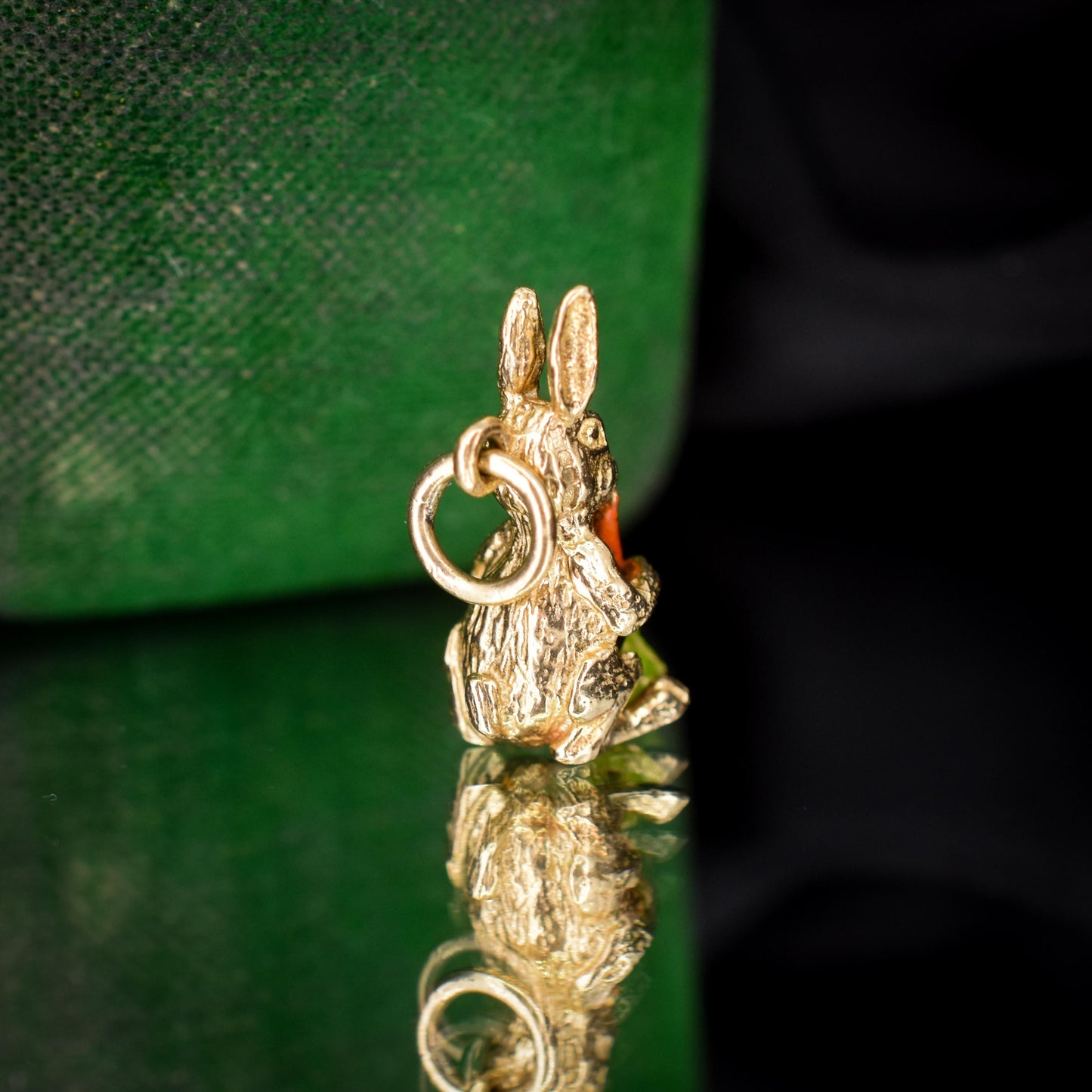 Vintage Rabbit Bunny Enamel Carrot 9ct Yellow Gold Charm