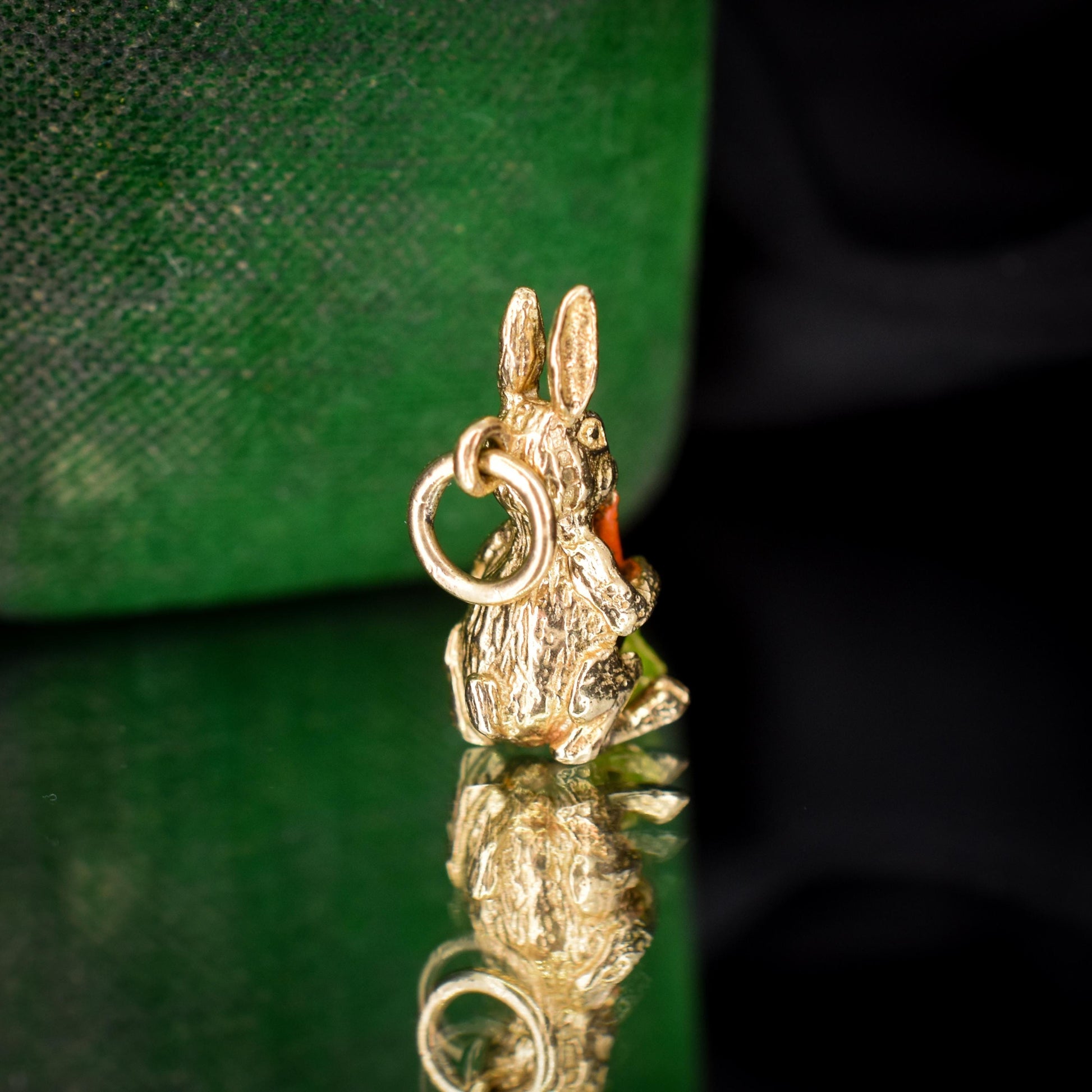 Vintage Rabbit Bunny Enamel Carrot 9ct Yellow Gold Charm