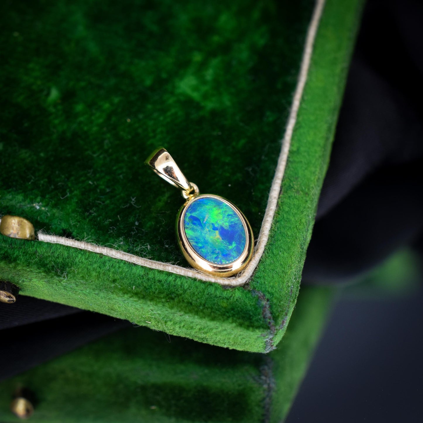 Black Opal Doublet Oval Drop 9ct Yellow Gold Pendant Charm