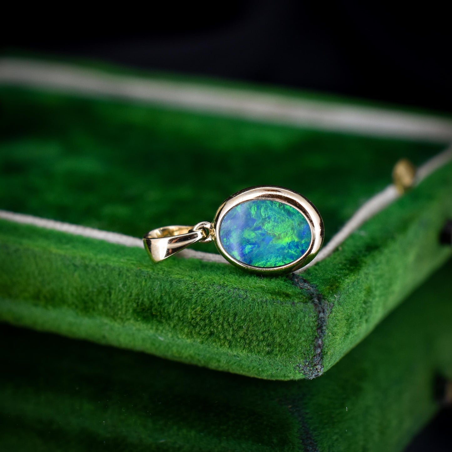 Black Opal Doublet Oval Drop 9ct Yellow Gold Pendant Charm