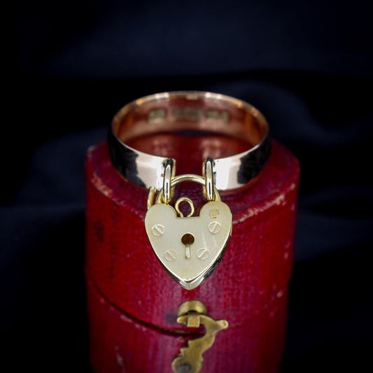 Antique Victorian Heart Padlock Drop 9ct Gold Band Ring | Birmingham 1897
