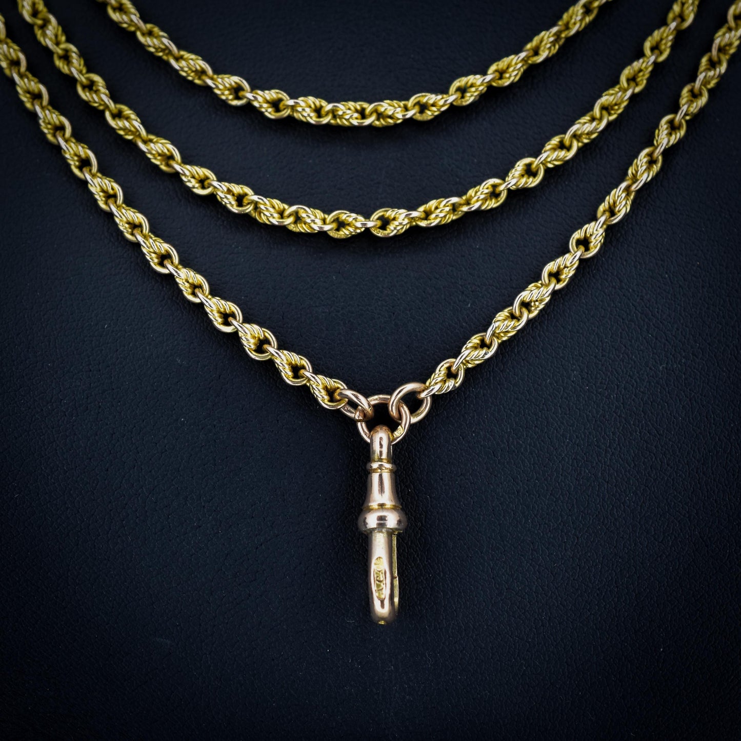 Antique '1904' 9ct Yellow Gold Fetter Link Chain Necklace 55" Length