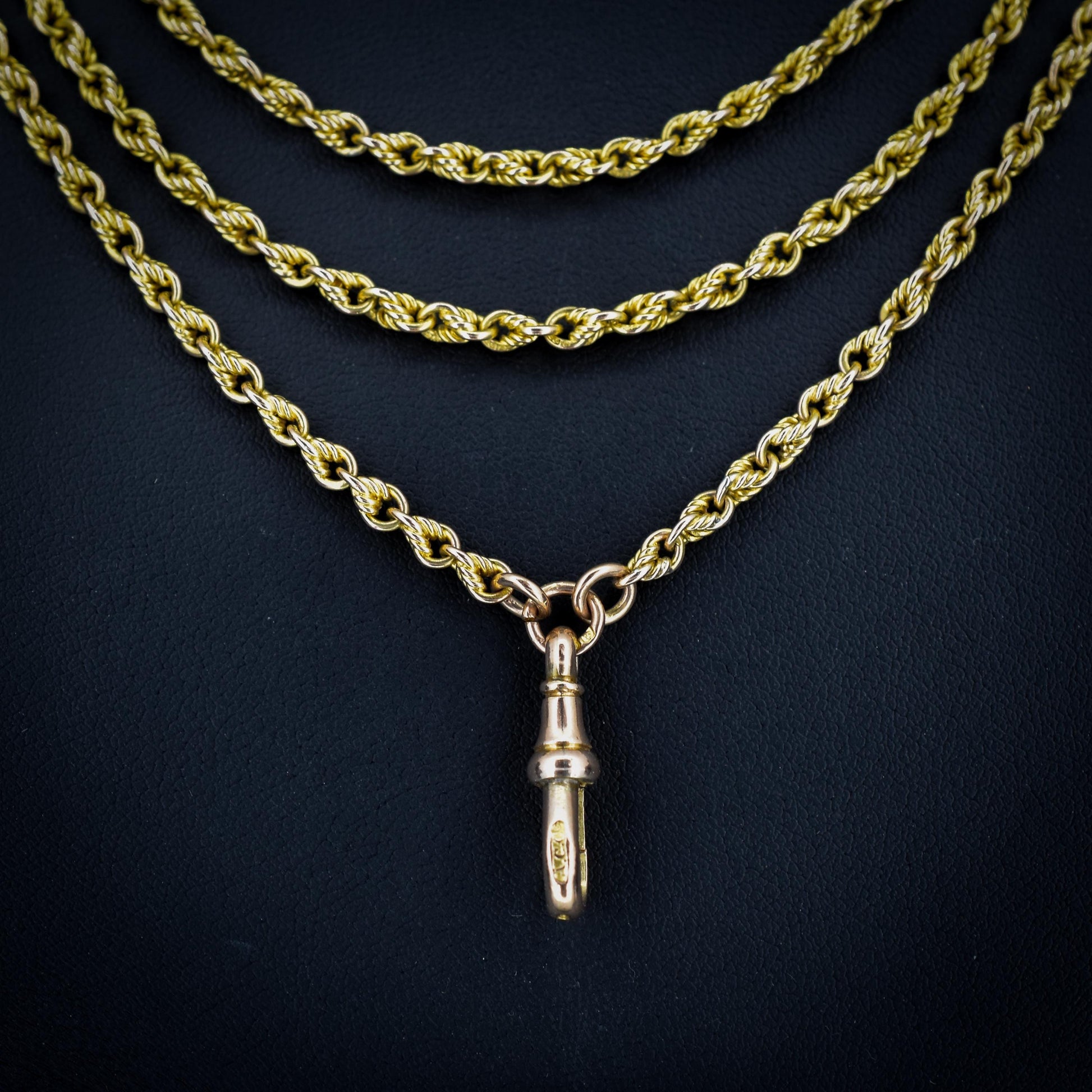 Antique '1904' 9ct Yellow Gold Fetter Link Chain Necklace 55" Length