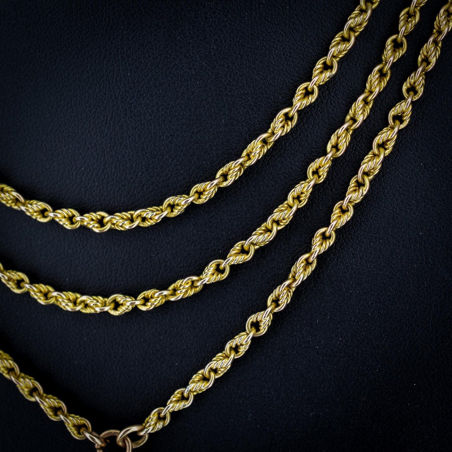 Antique '1904' 9ct Yellow Gold Fetter Link Chain Necklace 55" Length