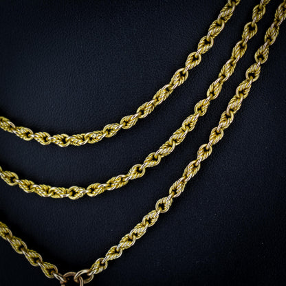 Antique '1904' 9ct Yellow Gold Fetter Link Chain Necklace 55" Length