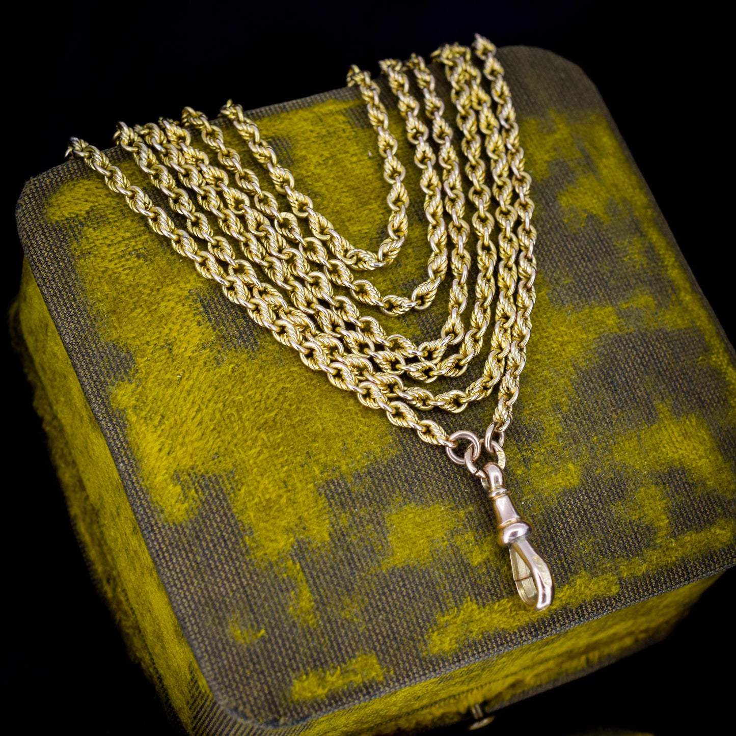 Antique '1904' 9ct Yellow Gold Fetter Link Chain Necklace 55" Length