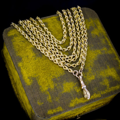Antique '1904' 9ct Yellow Gold Fetter Link Chain Necklace 55" Length