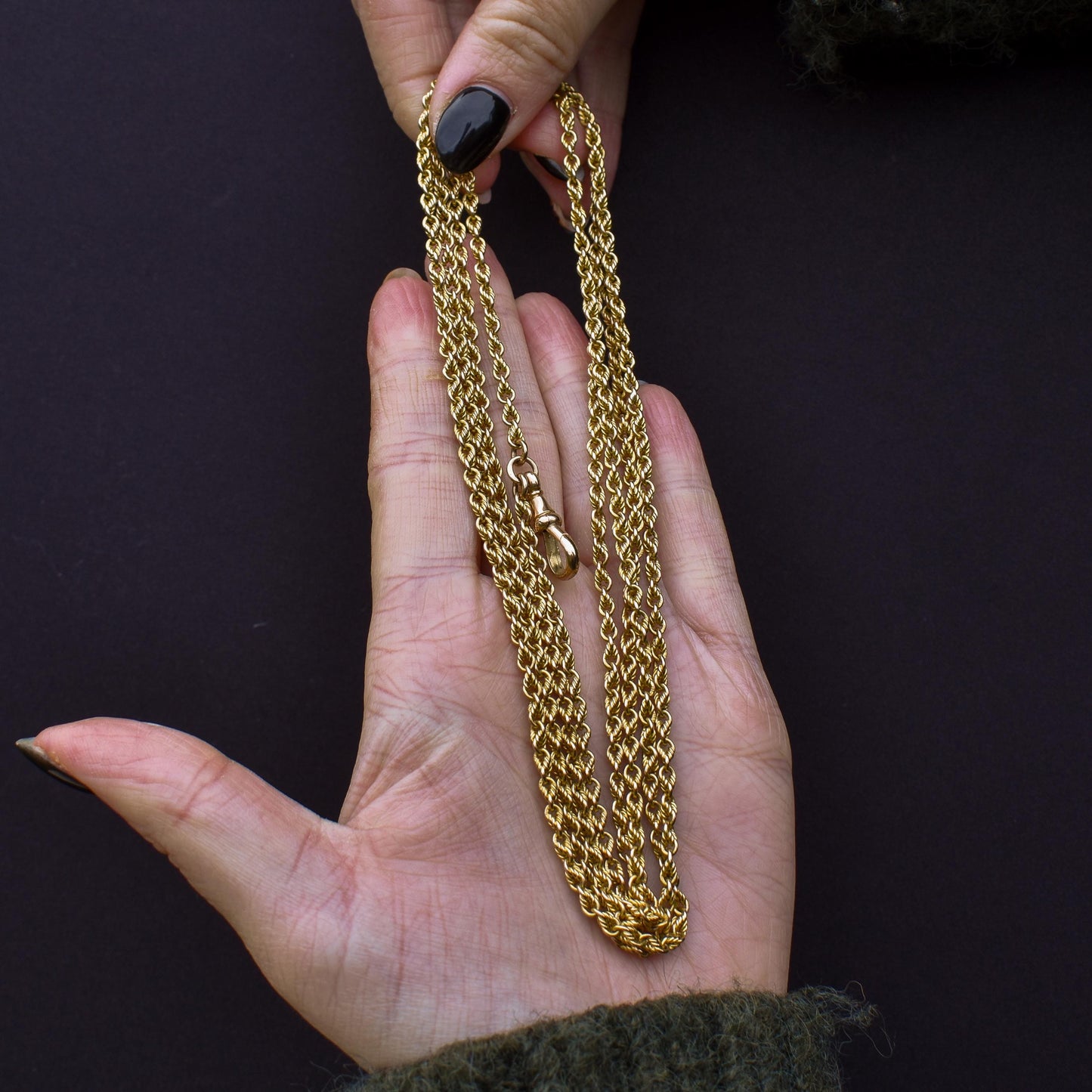 Antique '1904' 9ct Yellow Gold Fetter Link Chain Necklace 55" Length