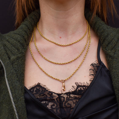 Antique '1904' 9ct Yellow Gold Fetter Link Chain Necklace 55" Length