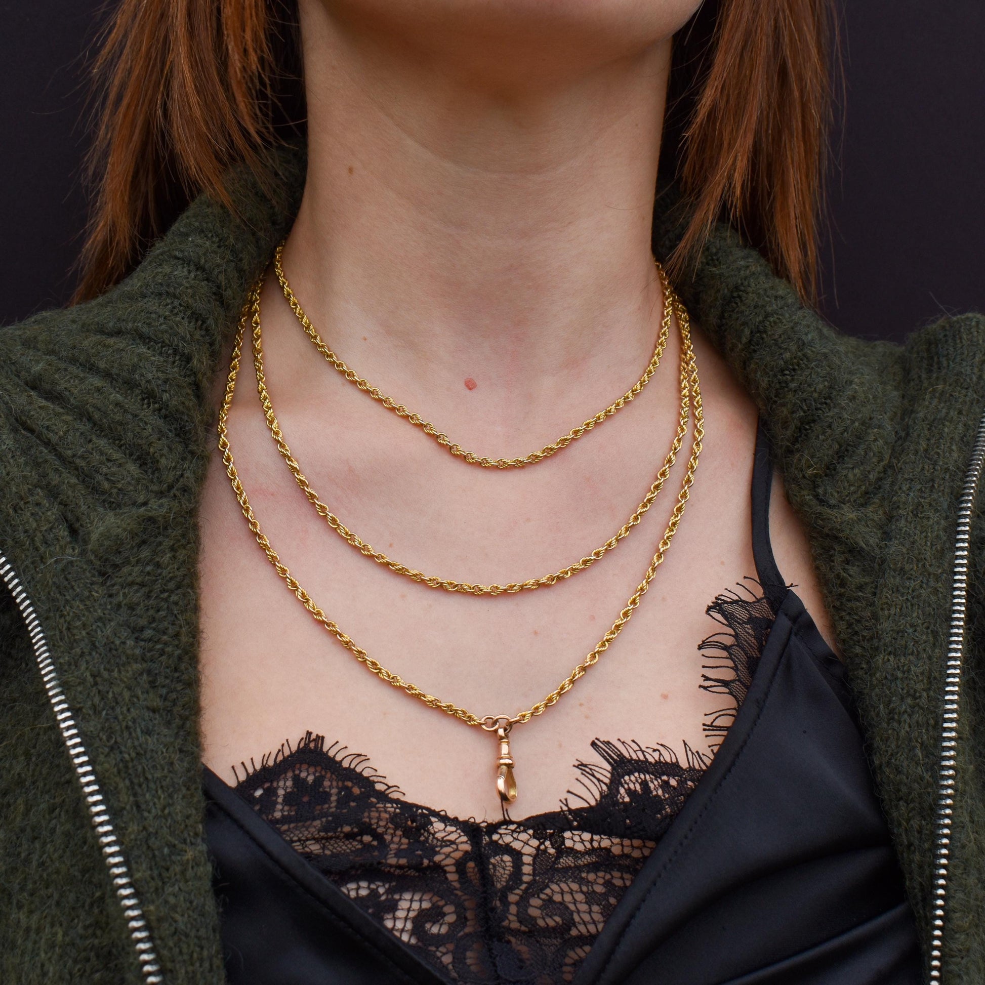 Antique '1904' 9ct Yellow Gold Fetter Link Chain Necklace 55" Length