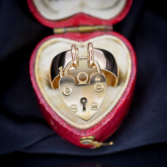 Antique Edwardian Heart Padlock Drop 9ct Gold Band Ring | Birmingham 1909
