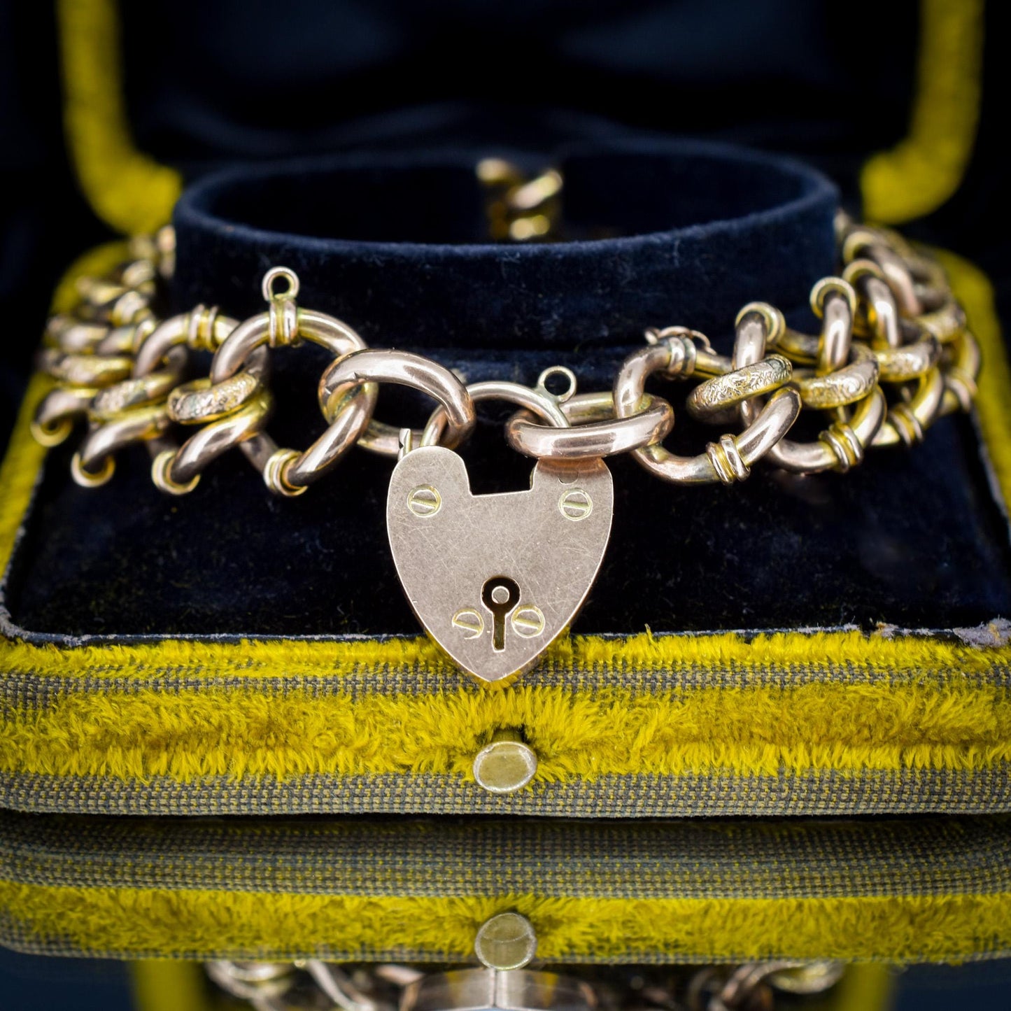 Antique Heart Padlock Fancy Gate 9ct Gold Bracelet