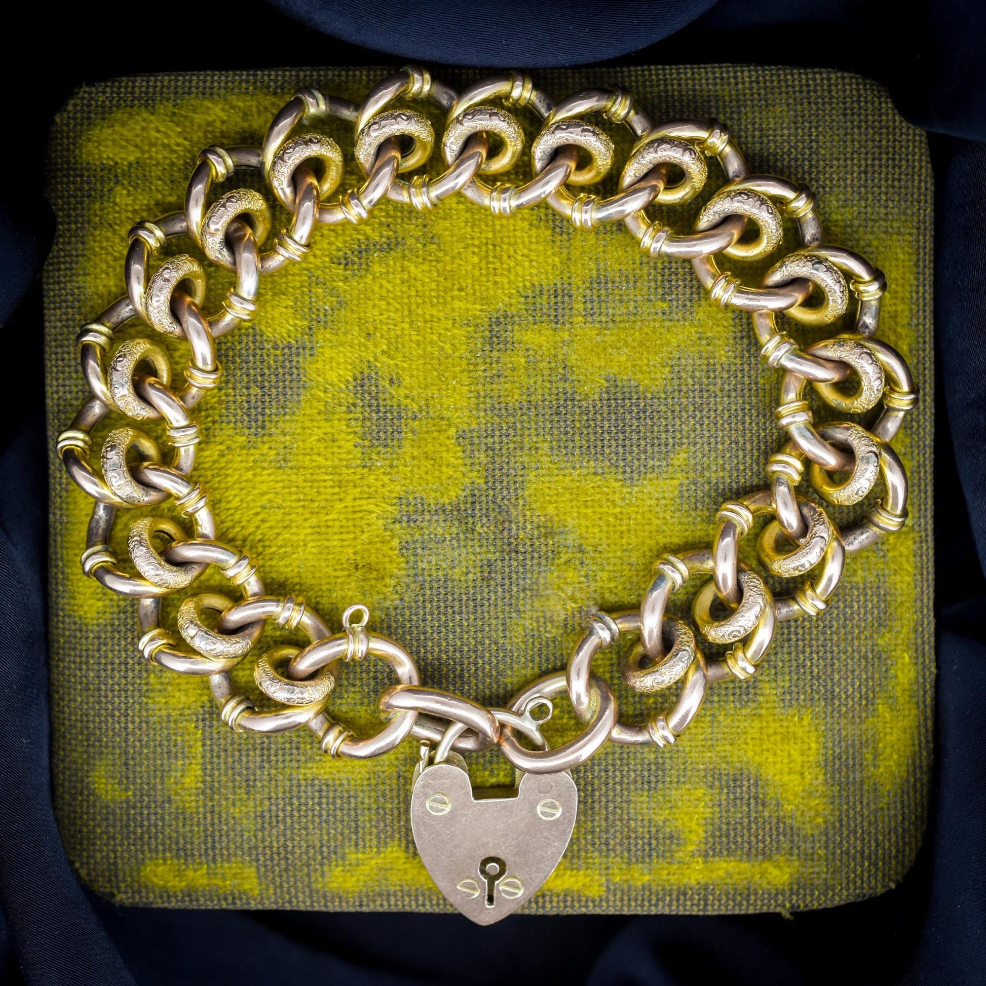 Antique Heart Padlock Fancy Gate 9ct Gold Bracelet