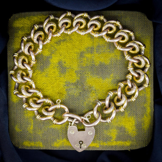 Antique Heart Padlock Fancy Gate 9ct Gold Bracelet