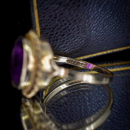 Vintage Oval Cut Large Amethyst Solitaire Gold Cocktail Ring
