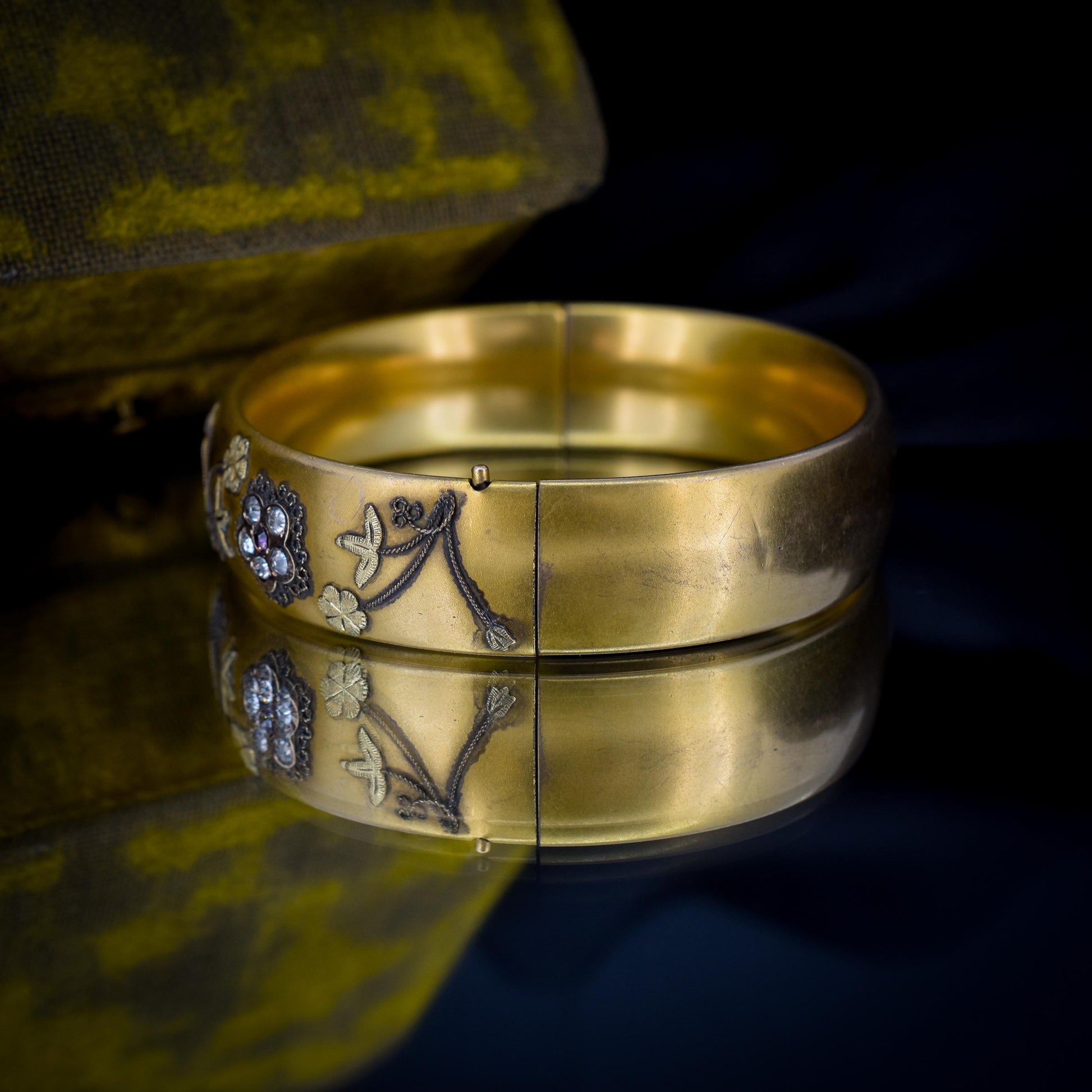 Antique 12ct Gold Filled Floral Paste Bangle Bracelet