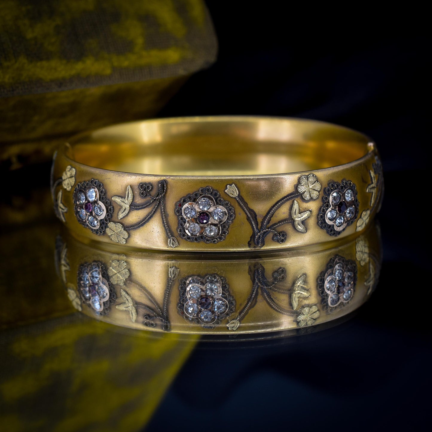 Antique 12ct Gold Filled Floral Paste Bangle Bracelet