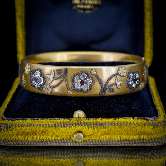 Antique 12ct Gold Filled Floral Paste Bangle Bracelet