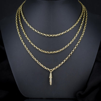 Antique Long Faceted Belcher Rolled Gold Guard Muff Chain Necklace | 52" Length with Dog Clip