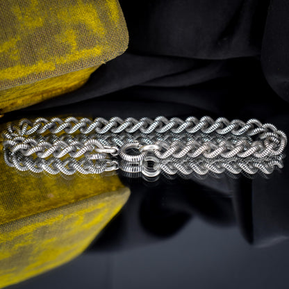 Antique Niello Silver Curb Link Bracelet with Spring Ring - 8.5"