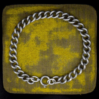 Antique Niello Silver Curb Link Bracelet with Spring Ring - 8.5"