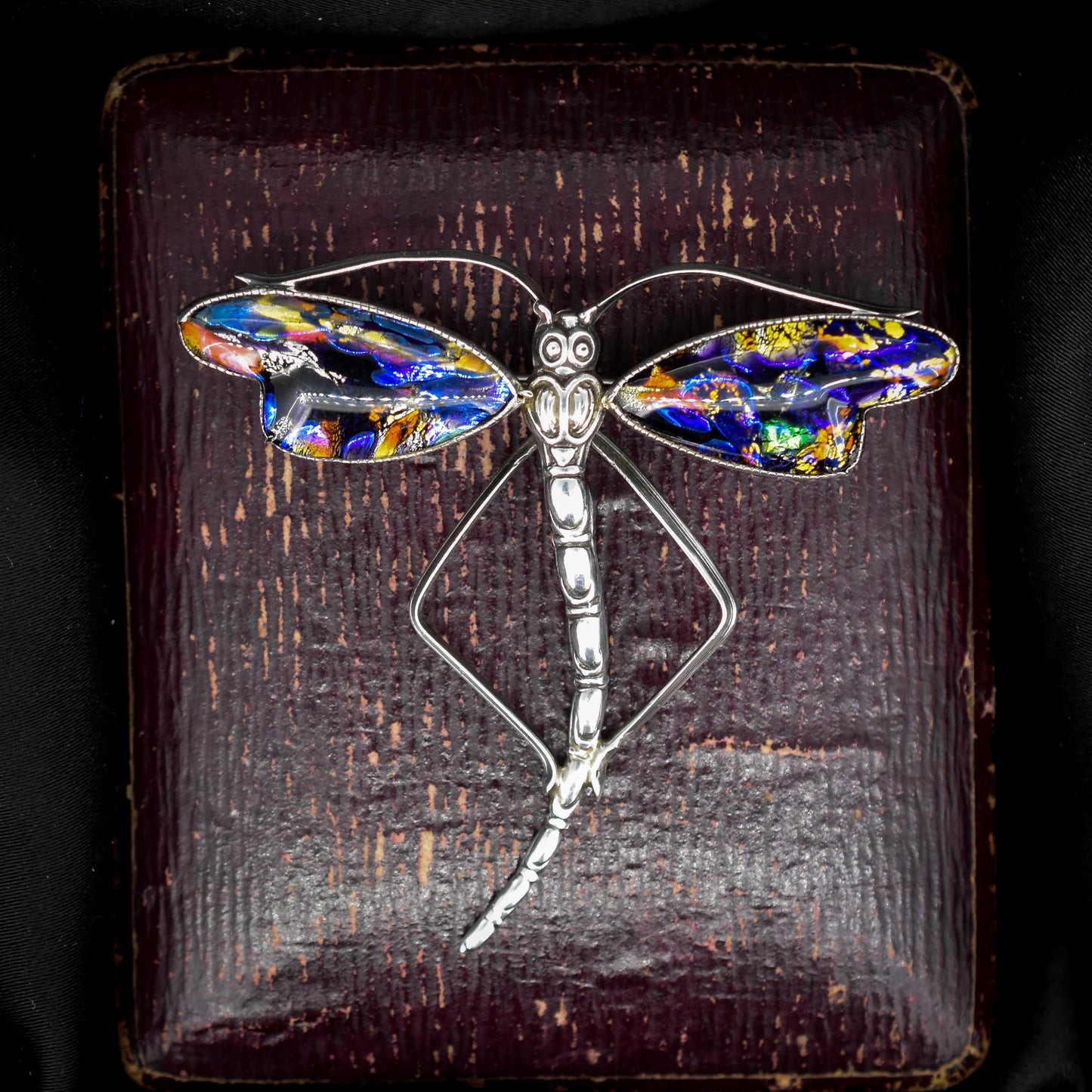 Antique Art Deco Sterling Silver Butterfly Wing Dragonfly Brooch
