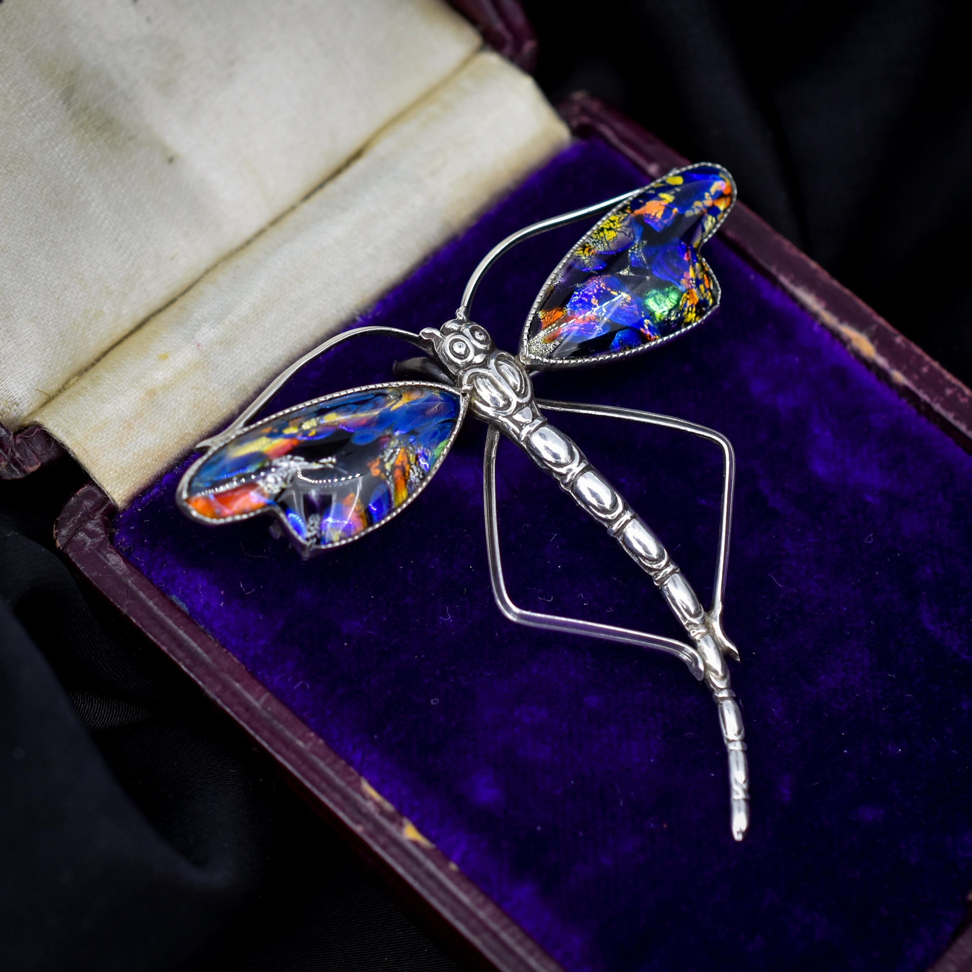 Antique Art Deco Sterling Silver Butterfly Wing Dragonfly Brooch