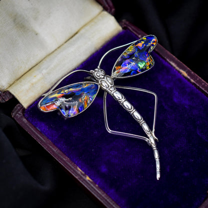 Antique Art Deco Sterling Silver Butterfly Wing Dragonfly Brooch
