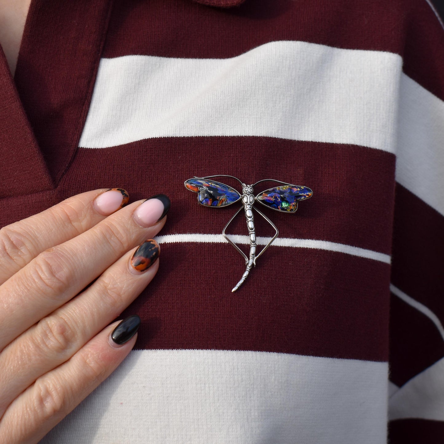 Antique Art Deco Sterling Silver Butterfly Wing Dragonfly Brooch