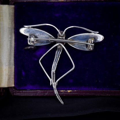 Antique Art Deco Sterling Silver Butterfly Wing Dragonfly Brooch