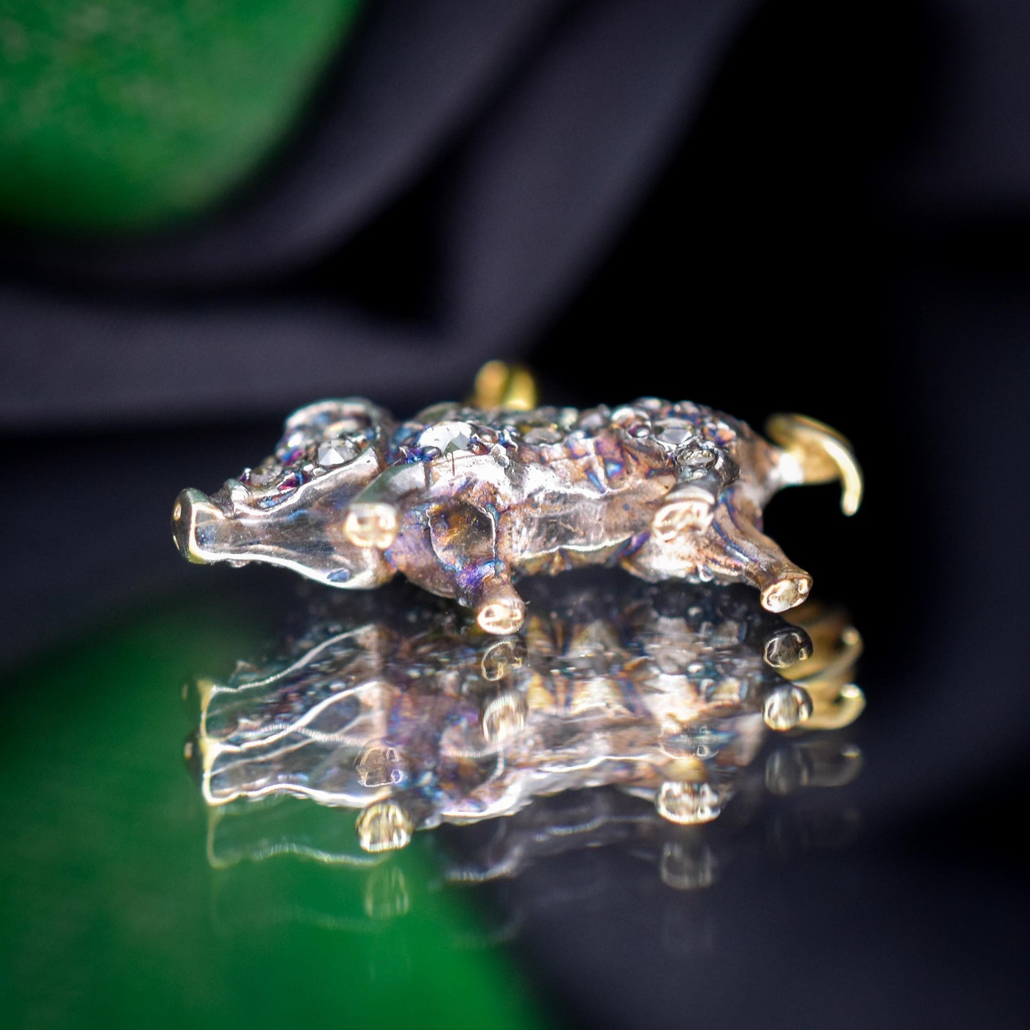 Diamond and Ruby Pig Charm Pendant