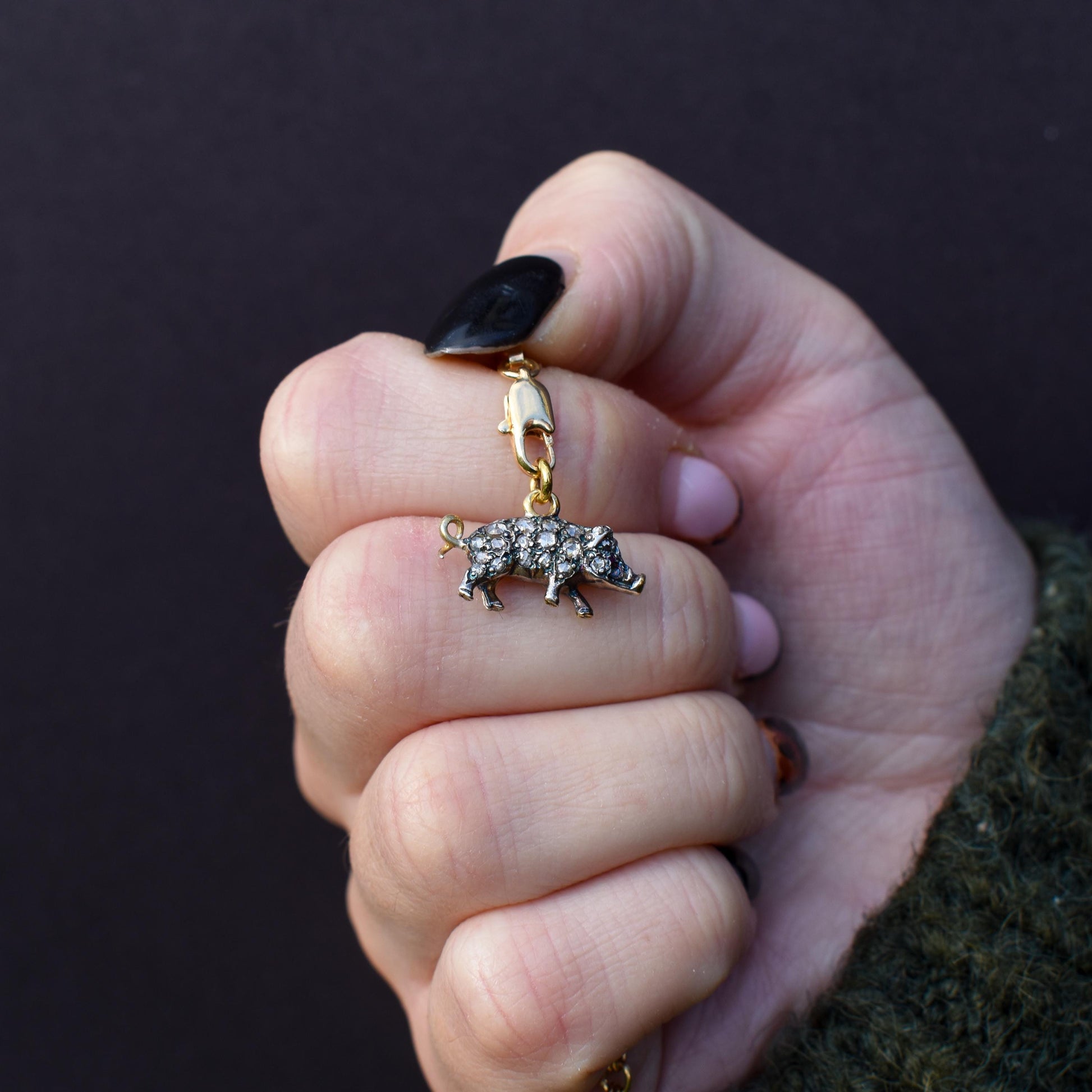 Diamond and Ruby Pig Charm Pendant