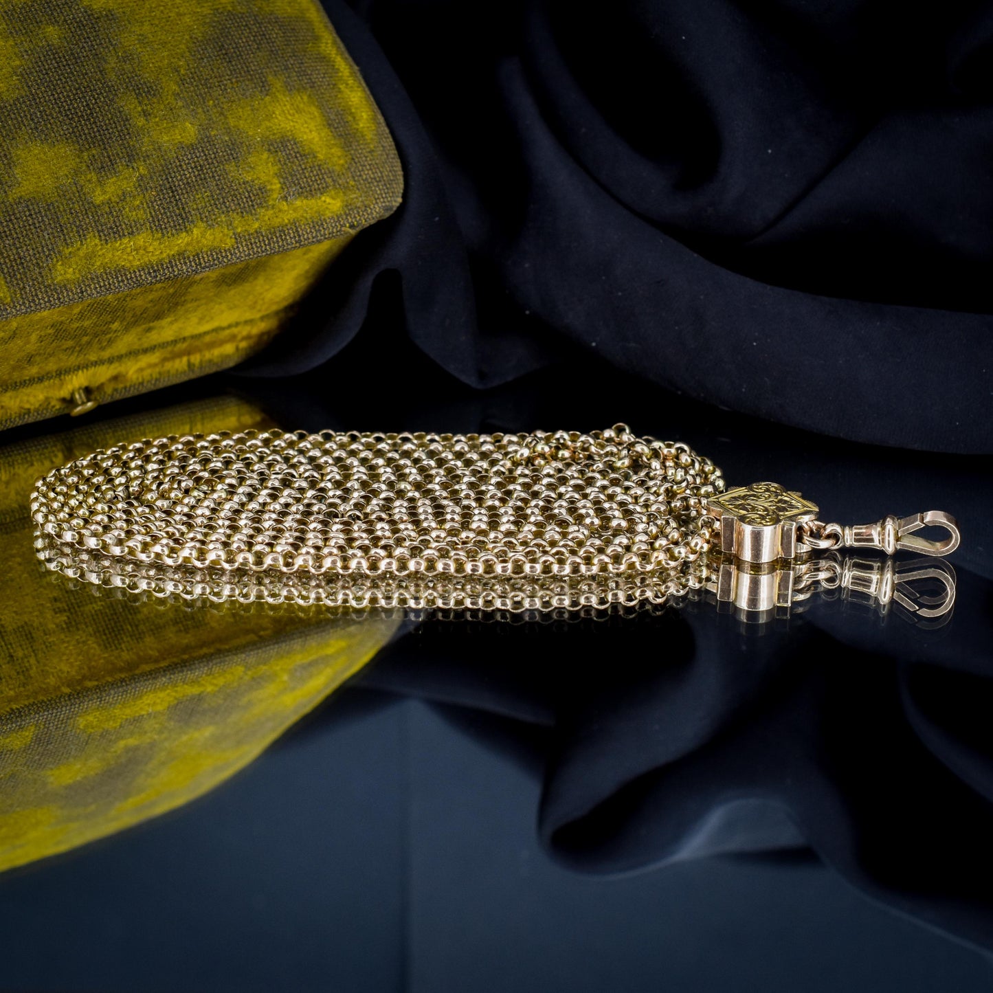 Antique Victorian 9ct Gold Guard Chain Necklace with Engraved Slider and Dog Clip | 60"