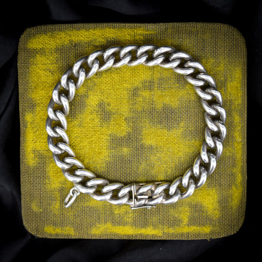 Antique 800 Silver Curb Bracelet with Concealed Clasp | 7.25"