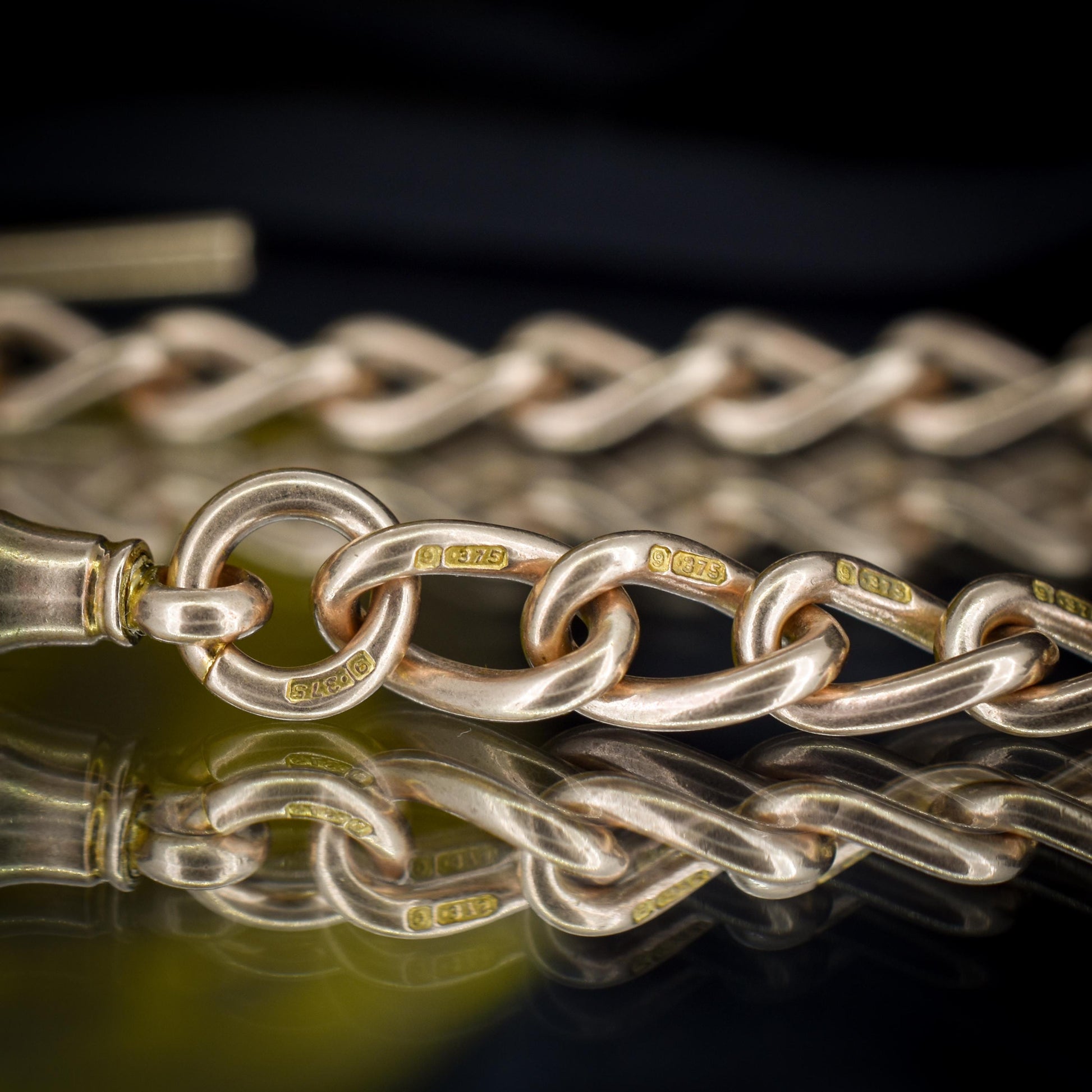 Antique '1918' 9ct Gold Oval Link Albert Watch Chain Necklace | 15"