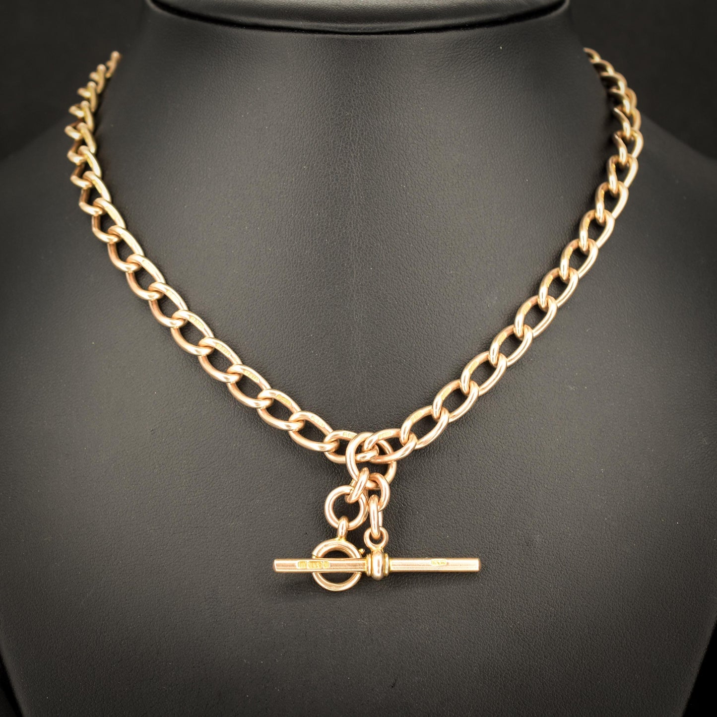 Antique '1918' 9ct Gold Oval Link Albert Watch Chain Necklace | 15"